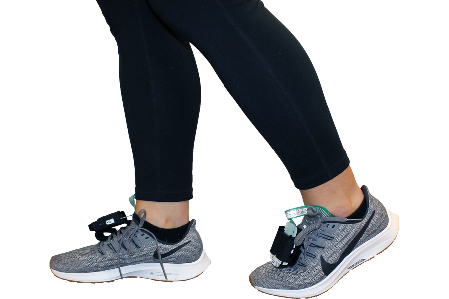 The F-Scan64 in-shoe pressure mapping captures stride data from a natural gait
