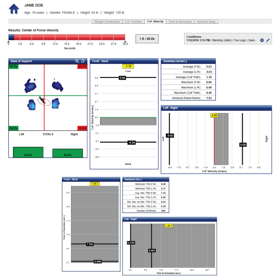 CoF Velocity, and Time to Boundary reports.