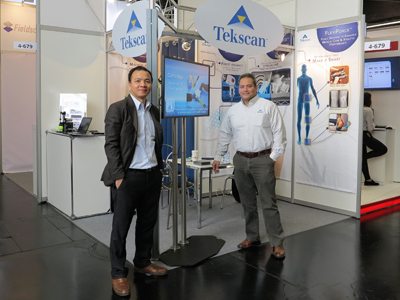 FlexiForce International Sales Engineer Tim Long (left) and Vice President of Sensors Mark Lowe (right) on site at Embedded World '17.