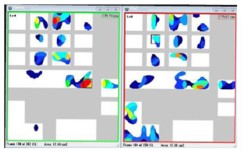 Data from the Grip™ system indicates how different pressures are felt by the driver while interfacing with a steering wheel during different driving activities.