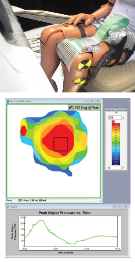 Figure 1: Output of peak pressure exerted upon a crash test dummy's knee during high-speed impact/collision testing.