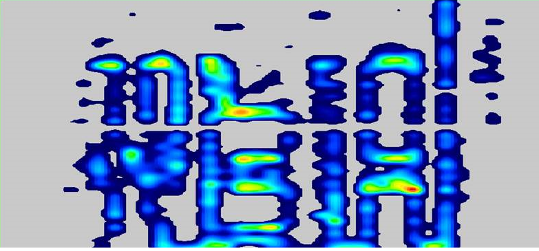 Figure 1: As this pressure display shows, there is especially higher contact toward the middle of this vehicle emblem, but lesser pressure along the edges.