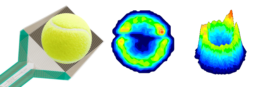 Example of pressure imaging: 2D and 3D pressure snapshots from a load placed on a tennis ball