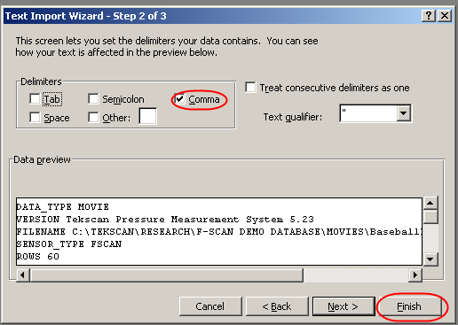 Excel dialog box - Text Import Wizard Step 2 of 3