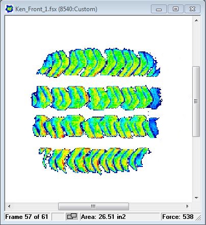 Tire Footprint pressure output during a dynamic roll test over the TireScan CrossDrive System.